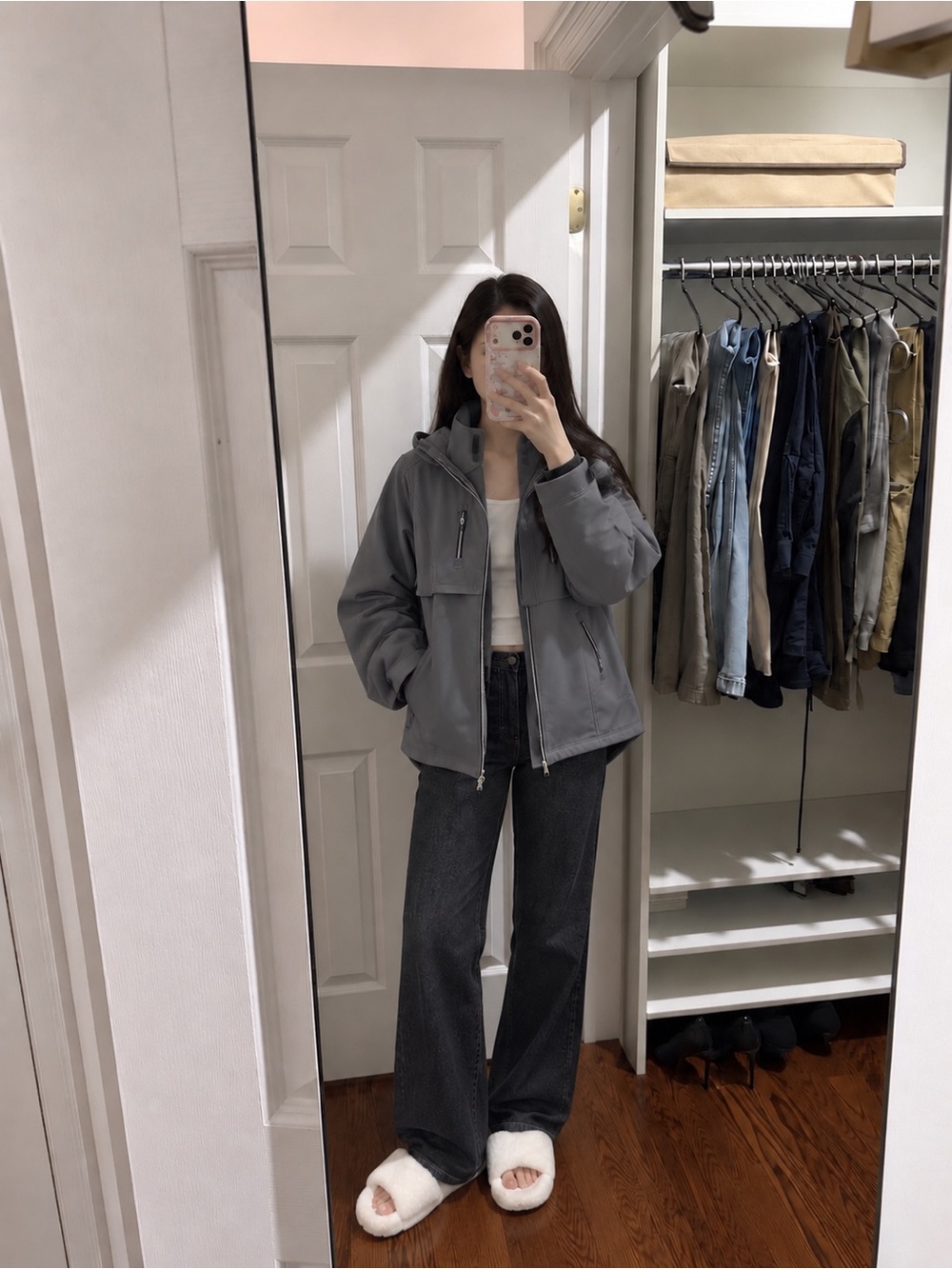 Gray Hooded Women's Jacket - Lightweight Zip Front